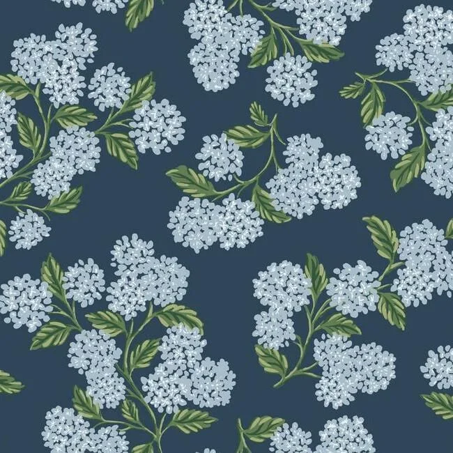 Hydrangea Wallpaper in Navy from the Rifle Paper Co. Collection