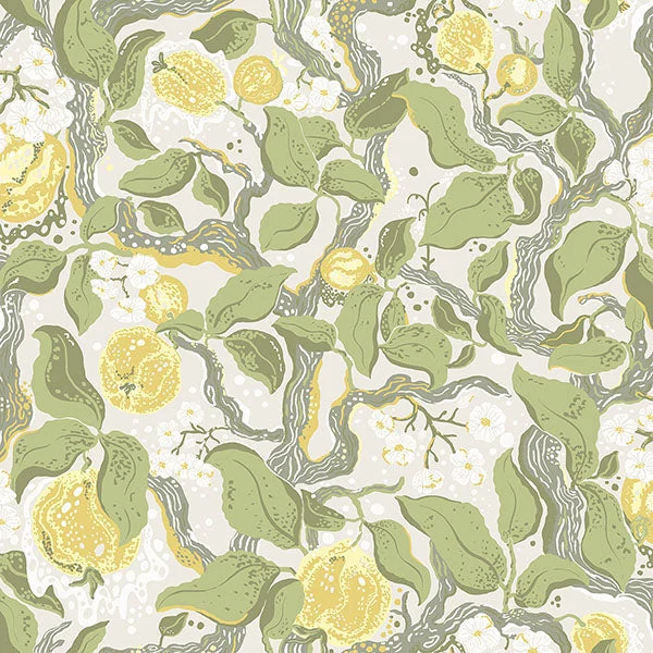 Kort Yellow Fruit and Floral Wallpaper