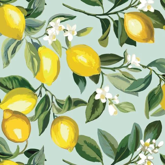 Lemon Zest Peel & Stick Wallpaper in Yellow and Blue