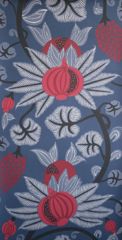 Maharani Wallpaper in Blue and Reds from the Sariskar Collection by Osborne & Little