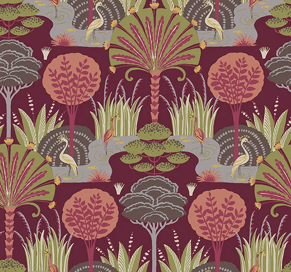 Mandeville Rasberry Tropical Paradise Wallpaper by Scott Living