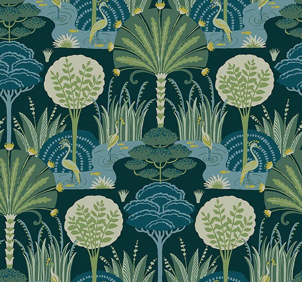 Mandeville Teal Tropical Paradise Wallpaper by Scott Living