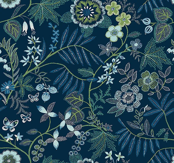 Marilyn Dark Blue Floral Trail Wallpaper by Scott Living