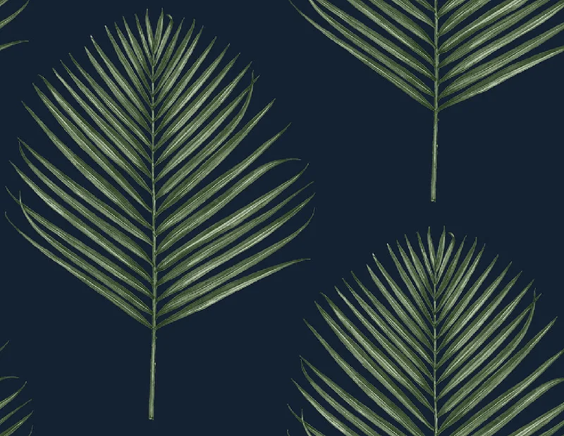 Maui Palm Peel & Stick Wallpaper in Midnight Blue and Paradise Green from the Luxe Haven Collection