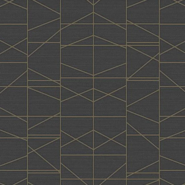 Modern Perspective Wallpaper in Black and Gold from the Geometric Resource Collection