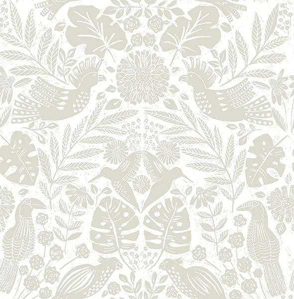 Nestle Dove Bird Block Print Wallpaper