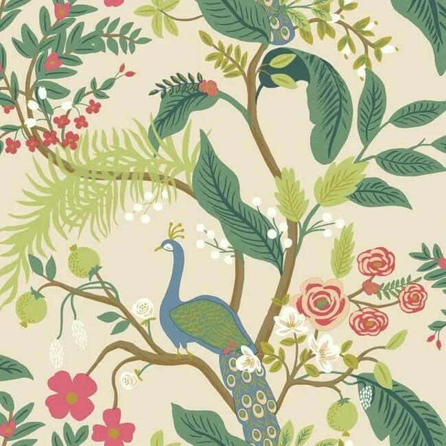 Peacock Wallpaper in Light Pink from the Rifle Paper Co. Collection