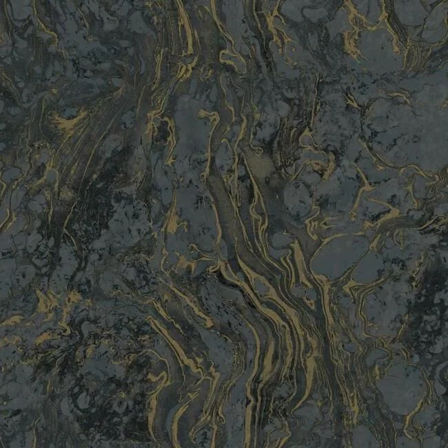 Polished Marble Wallpaper in Black from the 24 Karat Collection