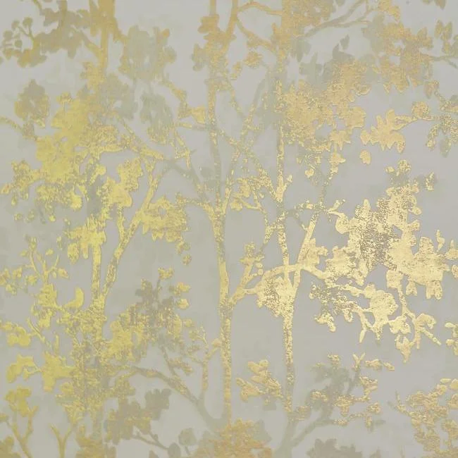 Shimmering Foliage Wallpaper in Almond and Gold from the Modern Metals Collection