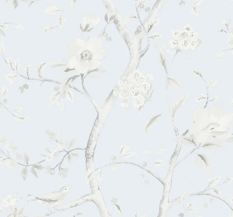 Southport Floral Trail Wallpaper in Blue Frost and Cove Grey from the Luxe Retreat Collection