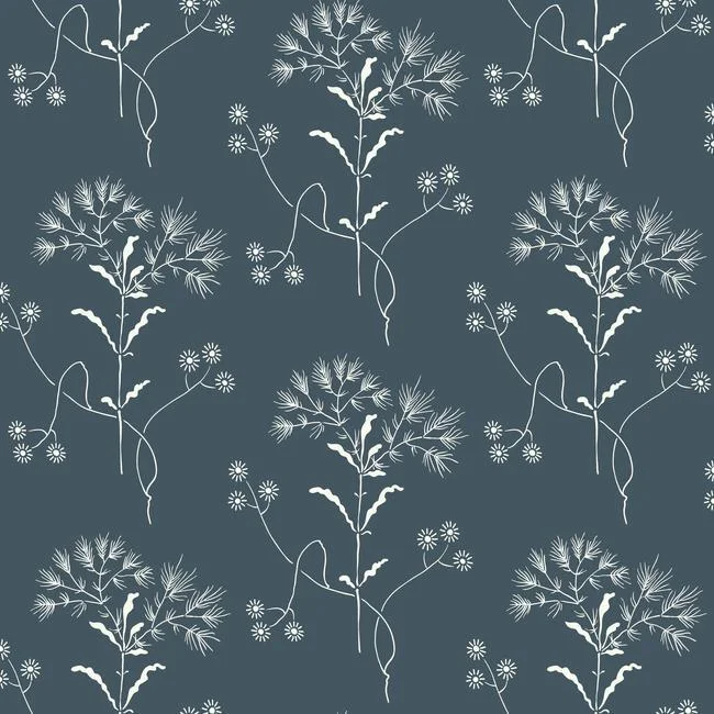 Wildflower Wallpaper in Blues and White from Magnolia Home Vol. 2