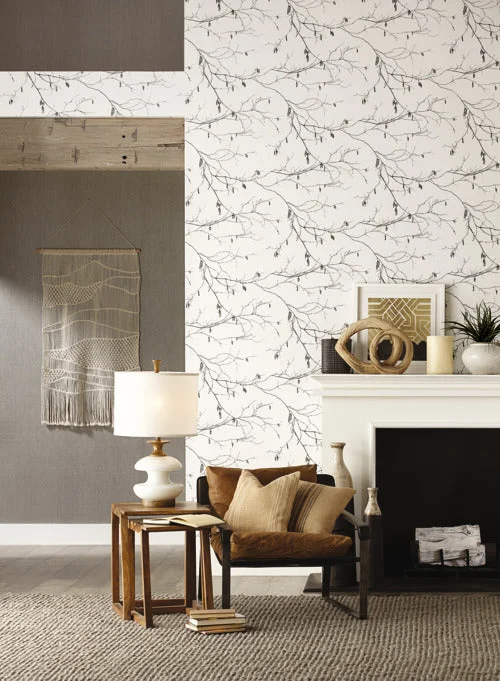 Winter Branches Wallpaper in Ivory and Grey from the Norlander Collection