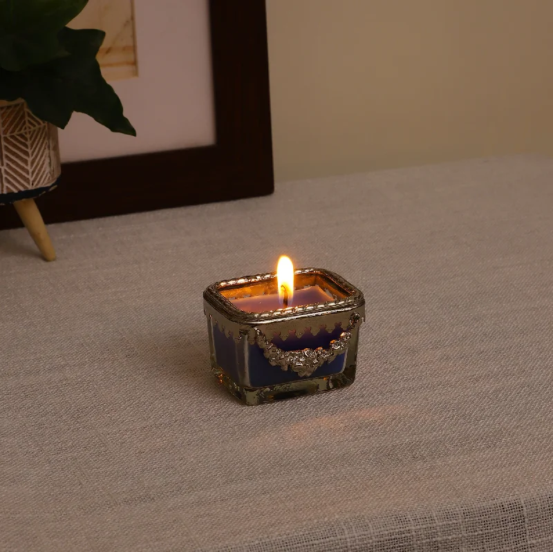 black velvet Scented candle glass jar with Silver Ring