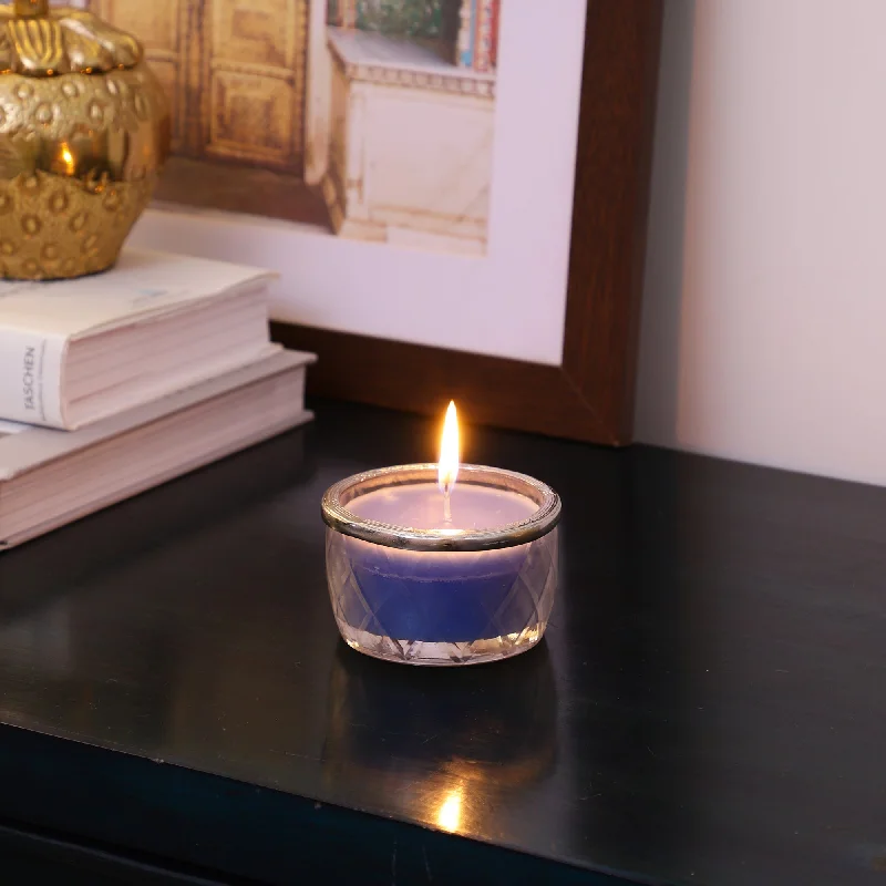 ocean breeze blue Scented candle jar with Silver ring