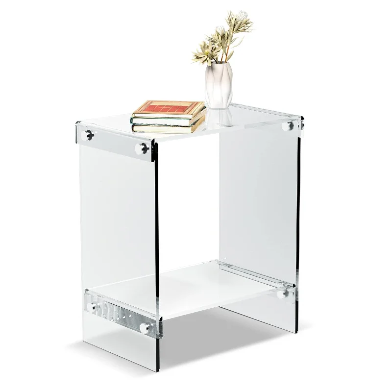 Acrylic Assembly Side Table, 18" H x 16" W x 12" D x 3/5'' Thick Acrylic End Table Clear Nightstand and Stool