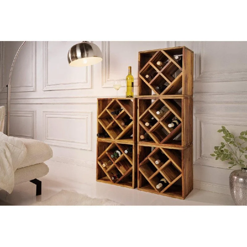 Cube end Table Solid Wood (Wine Rack, Honey Finish)