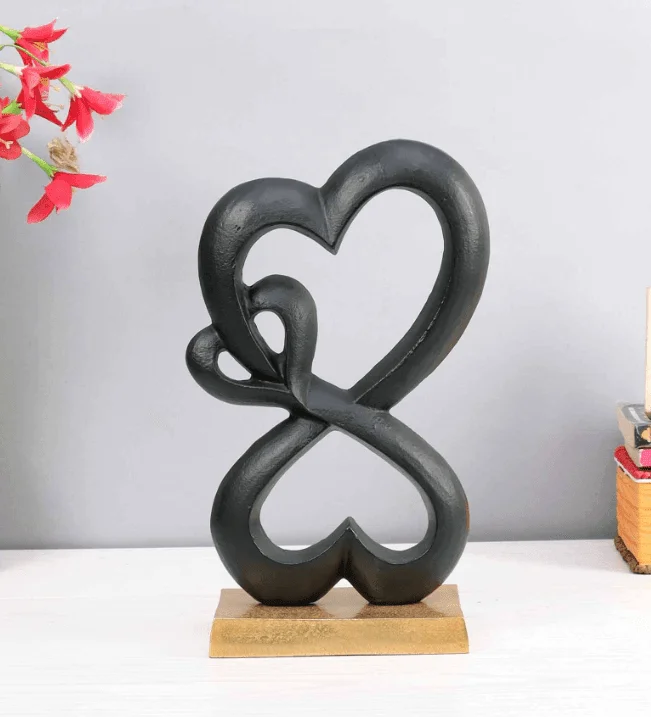 Family Heart Black And Gold Base Raw Finish Small Sculpture,