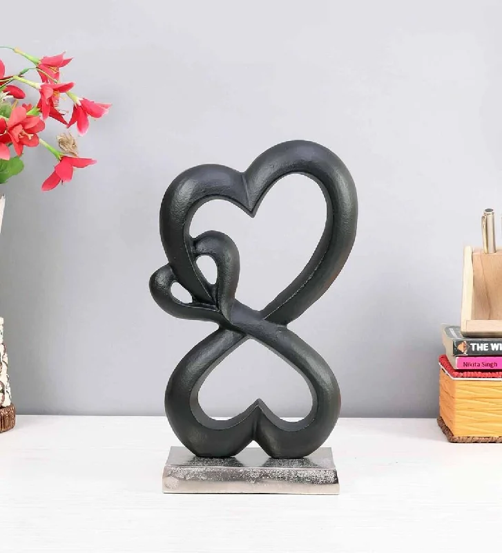 Family Heart Black And Silver Base Raw Finish Small Sculpture,