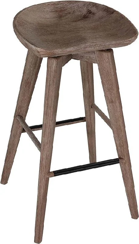 Home Tiwi Backless Swivel Barstool in Solid Wood, 29" Whitewash Gray