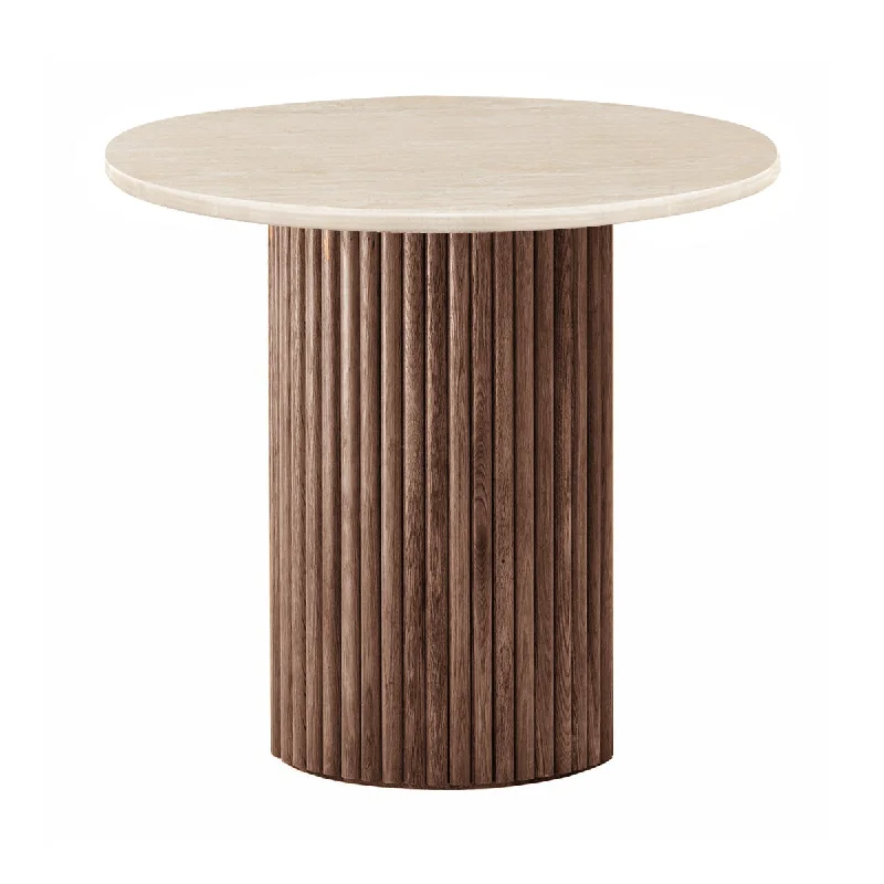 Cosmos Travertine Side Table (Walnut, Travertine)