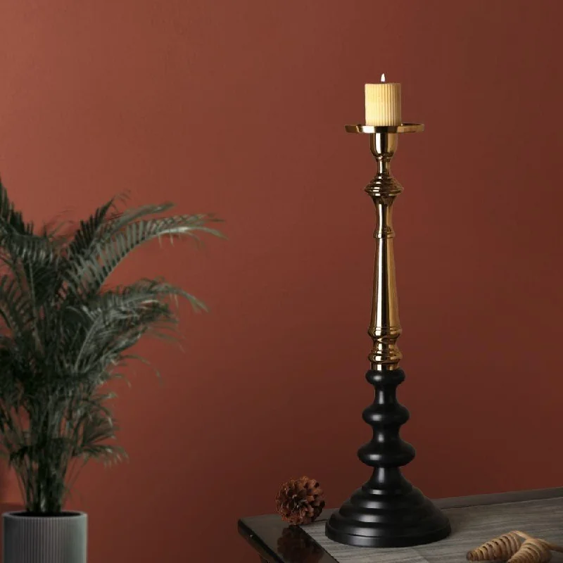 Lydia Pillar Large Candle Holder Black & Gold