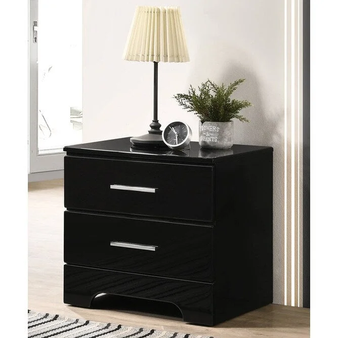 Modern Style 2-Drawer Nightstand End Table Black Finish Elegant Look