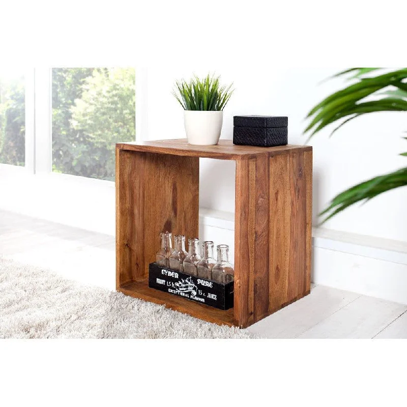 Solid Sheesham Wood Cubic End Table (Honey)