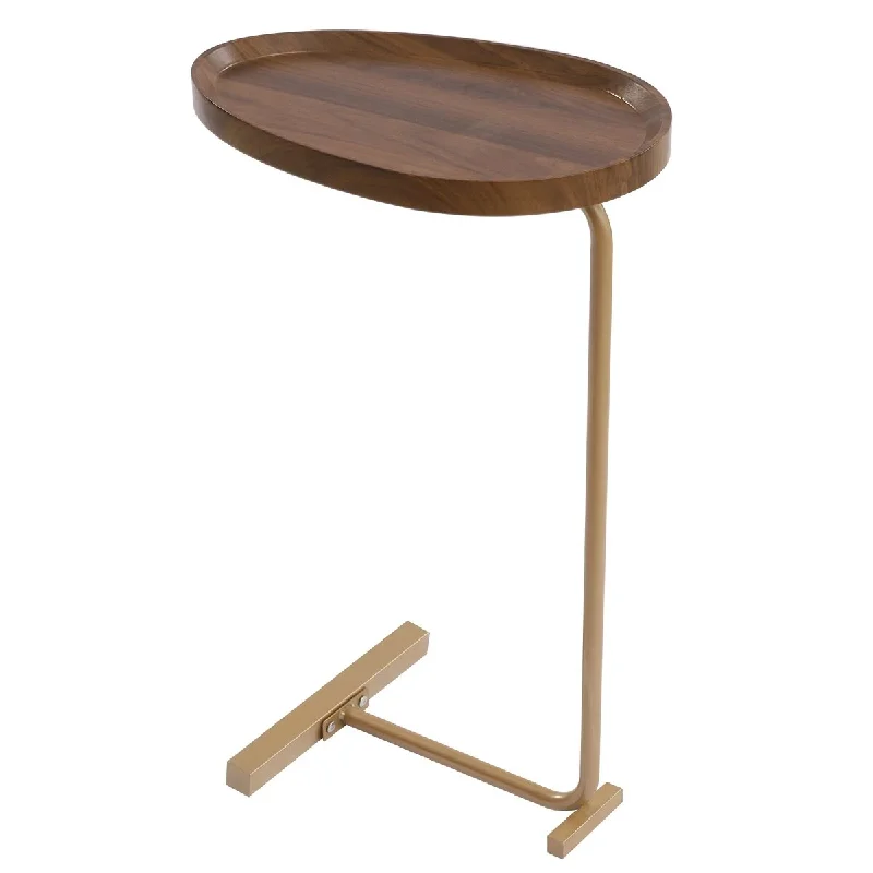 11.8 * 17.7 * 27.5inch C-Shaped End Table-Max. Static Load Capacity: 20 lbs,Gold+Walnut Side Table Easy to Assemble