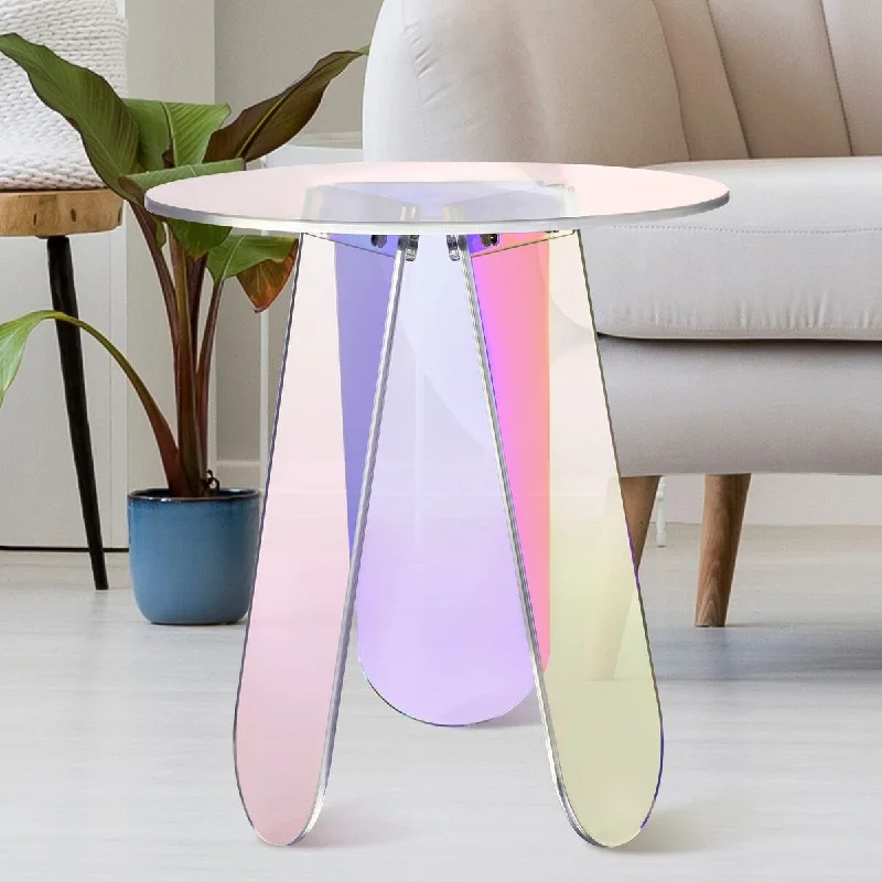 Acrylic Round Clear Iridescent Side Table Rainbow Acrylic Coffee Table Rainbow Colors End Tables Modern Accent Night Stand