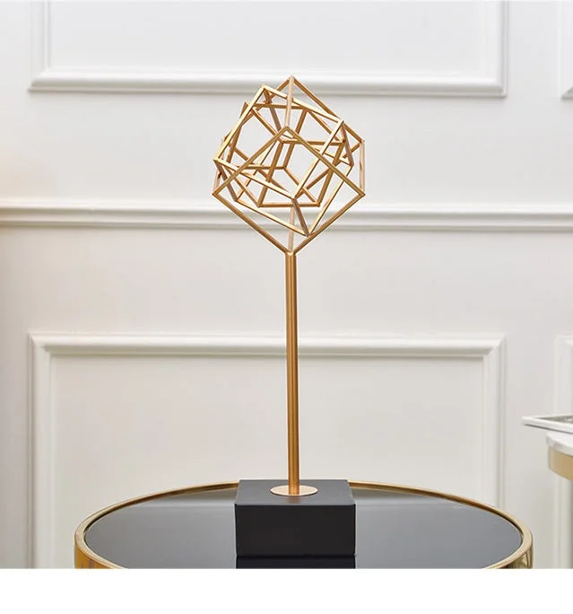 Antique Brass 3D Cube Sculpture