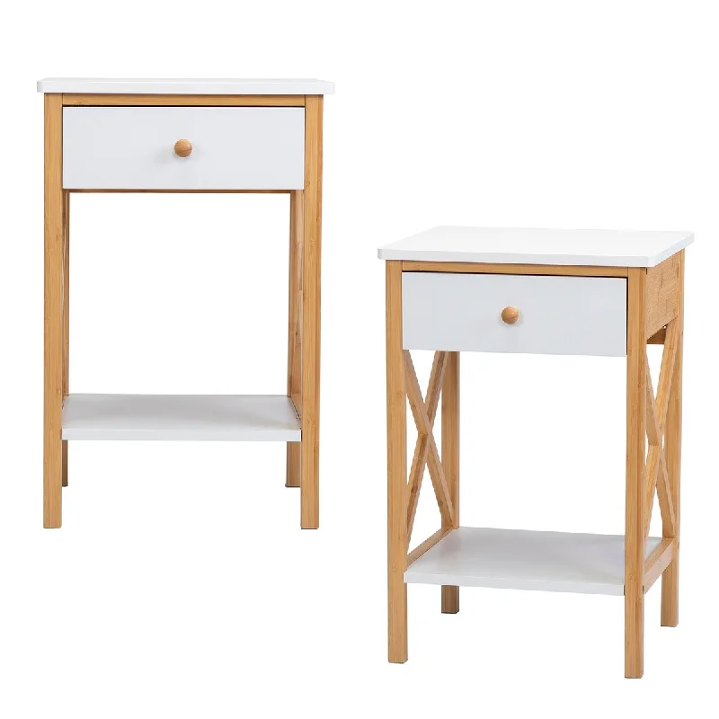 Bamboo Nightstand Set of 2, Wood End Table