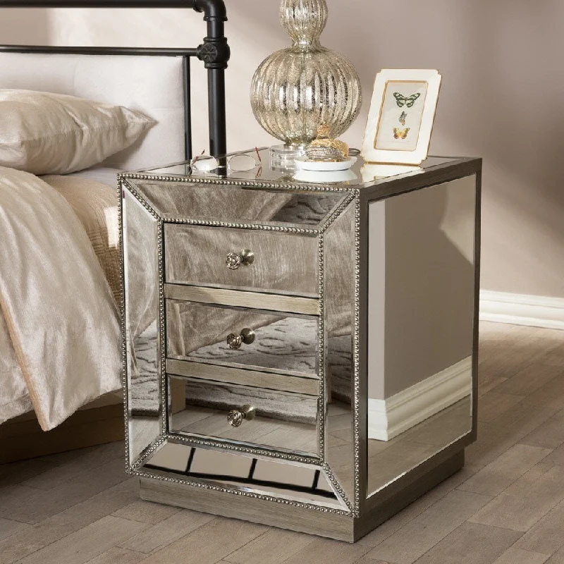 Baxton Studio Currin Contemporary Mirrored 3-Drawer End Table