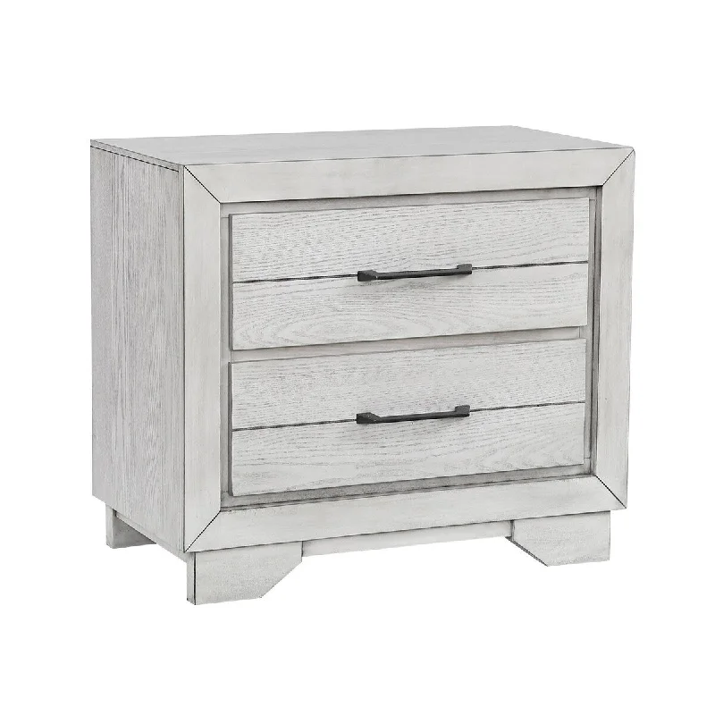 Contemporary 1Pc White Finish Two Storage Drawers End Table Nightstand Wood Veneers & Solids