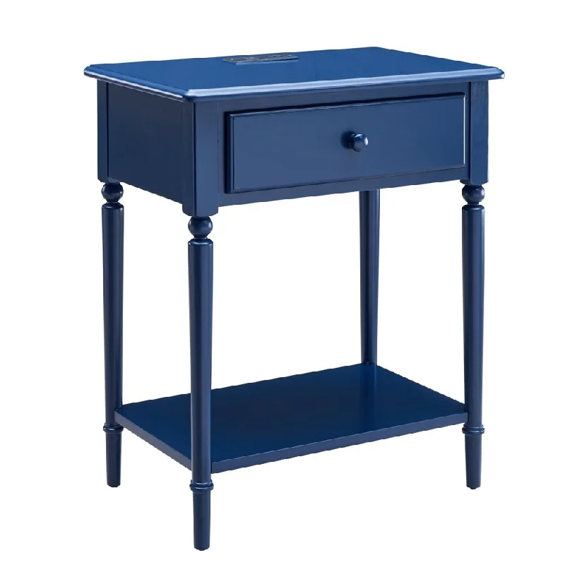 Design House Coastal Side Table with AC/USB Charger in Navy Blue