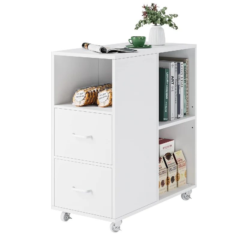 End Table with Drawer, Mobile Nightstand with Adjustable Shelf and Wheels, Modern Side Table, File Cabinet Storage Table