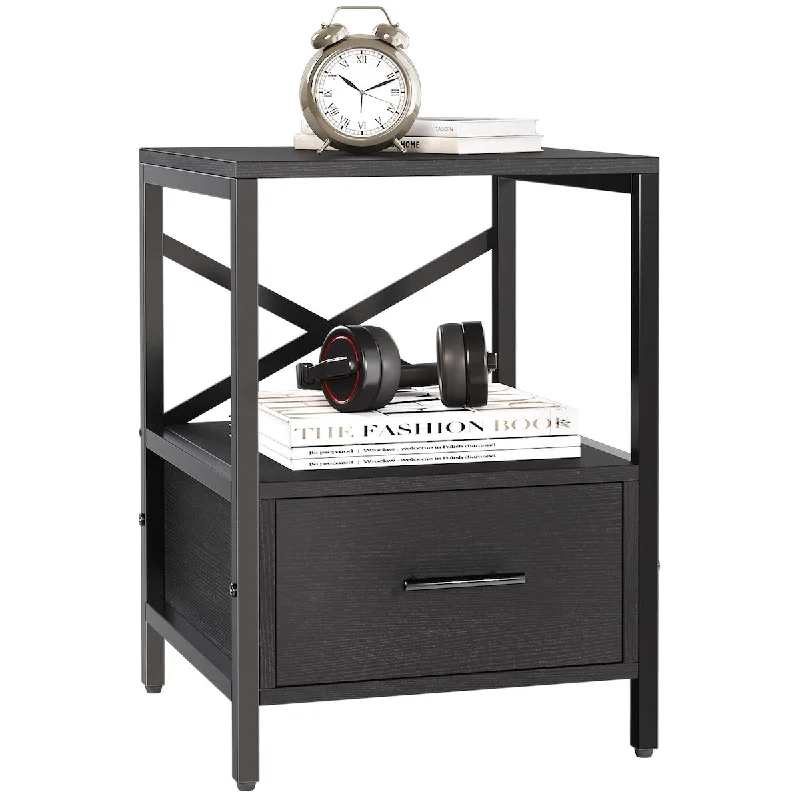 End Table with Drawer, Side Tables with Storage, Nightstand, Living Room End Tables, Small Side Table, Black