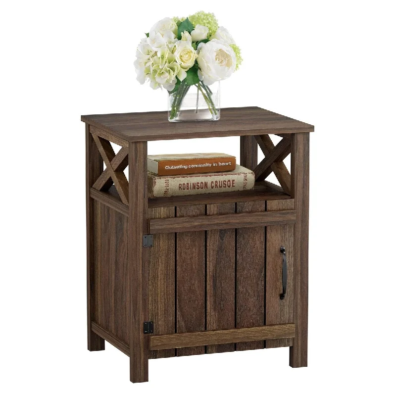 Farmhouse Nightstand, Side Table, End Table with Barn Door and Shelf, Rustic Farmhouse Nightstands Set