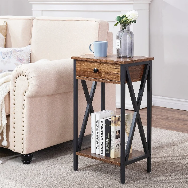 Javlergo Tall Side End Table, Modern Nightstand with Storage Shelf and Drawer