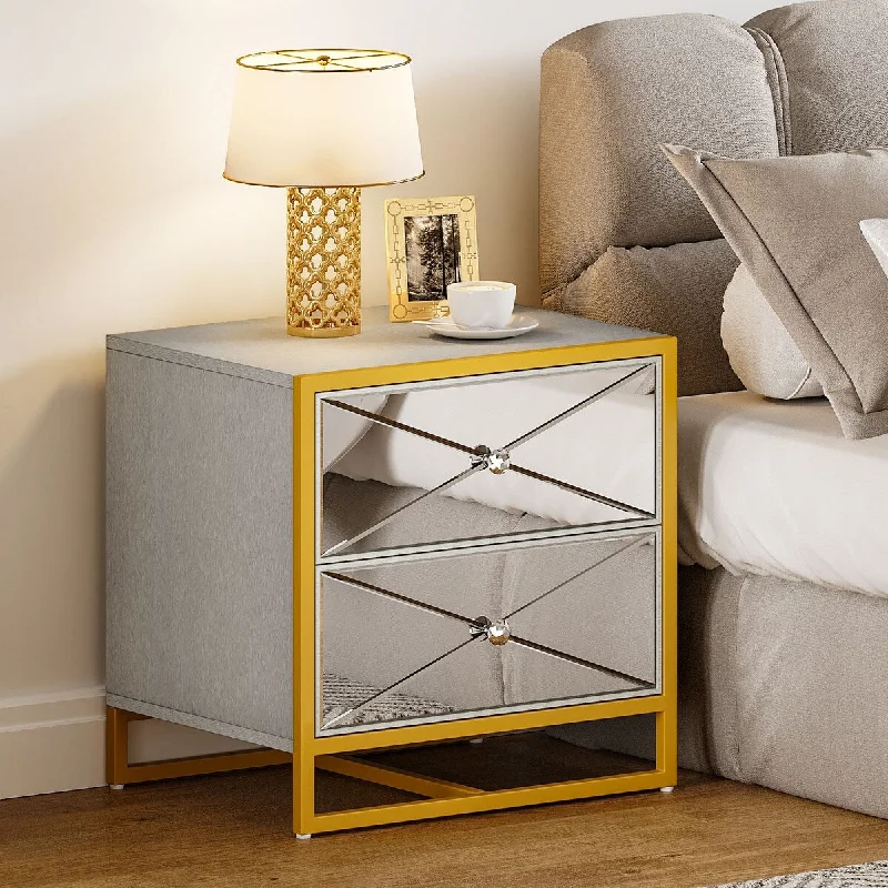 Moasis 2-Drawer Mirrored Nightstand End Table