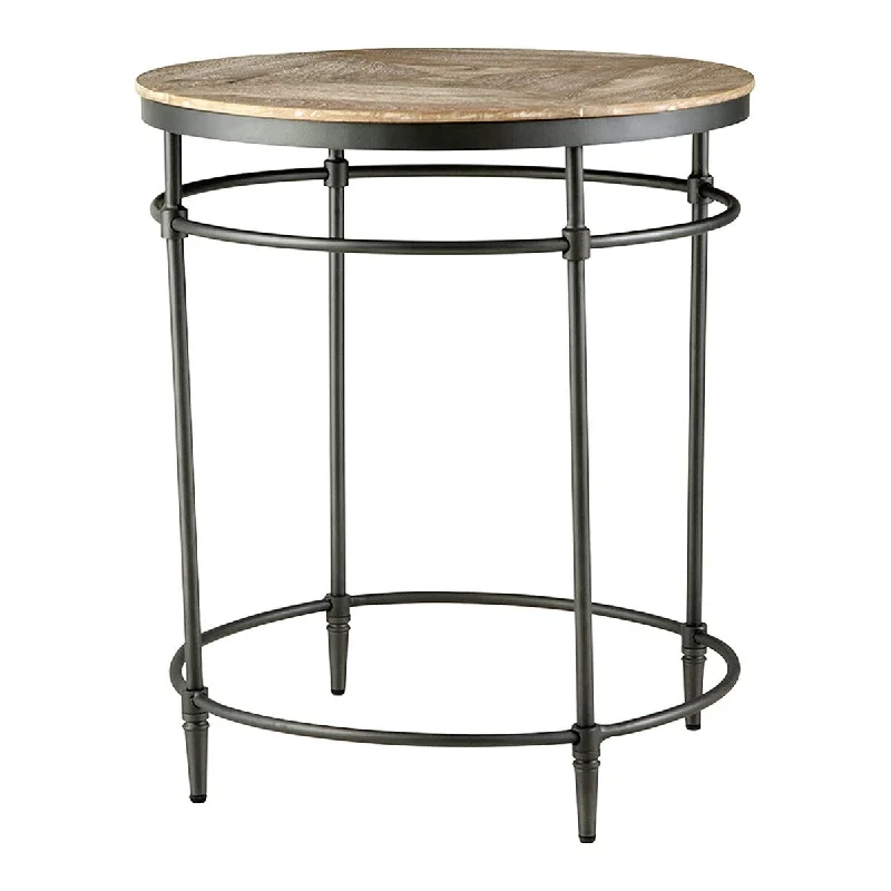 Modern Industrial Style Round End Table - Chair Side Table with Wooden Top for Nightstand, Living Room, Office,