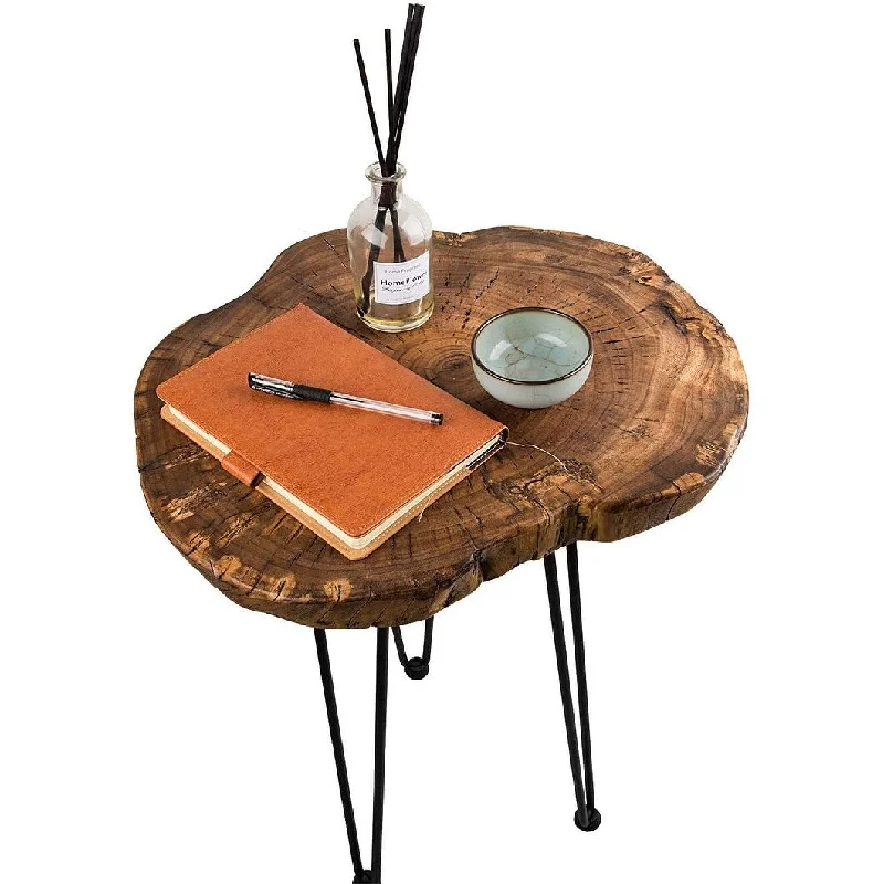 Natural Live Edge SideTable, EFFIBUILD Wood end Table, Wooden Nightstand, Plant Stand 20 inchTall，Unique Desktop