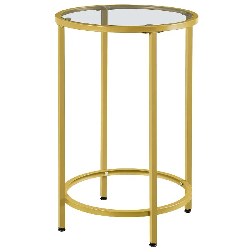 Nightstand, Side Table, Round Glass Top End Table with Metal Frame & Protective Foot Pads & Reinforced Frame for Living Room,