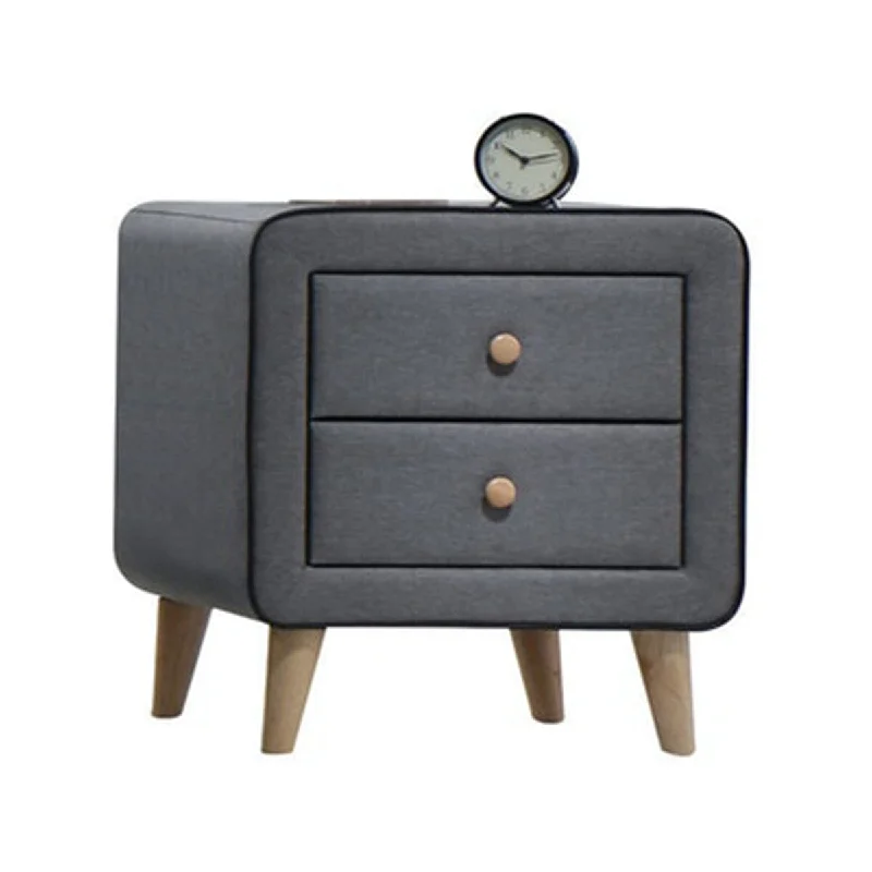 Nightstand Upholstered Accent End Table with 2 Drawers, Gray