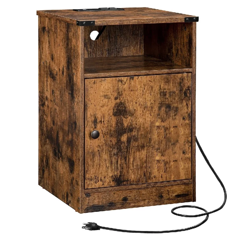 Nightstand with Charging Station, Nightstand with Storage Cabinet & USB Ports & ower Outlets, End Table for Small Spaces