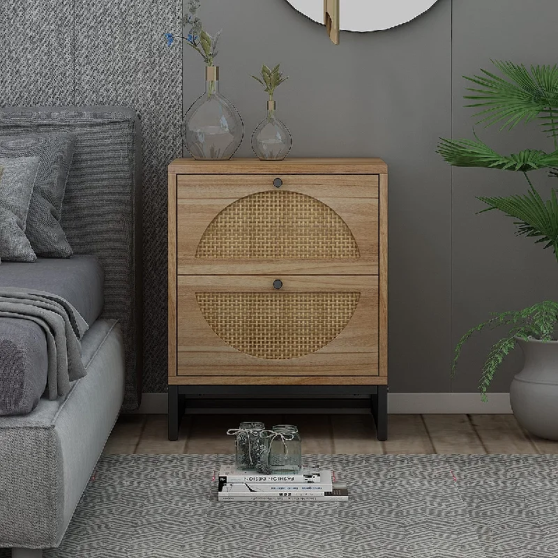 Nightstand with Drawers, Modern Side Table with Storage End Table 15.75" Beige