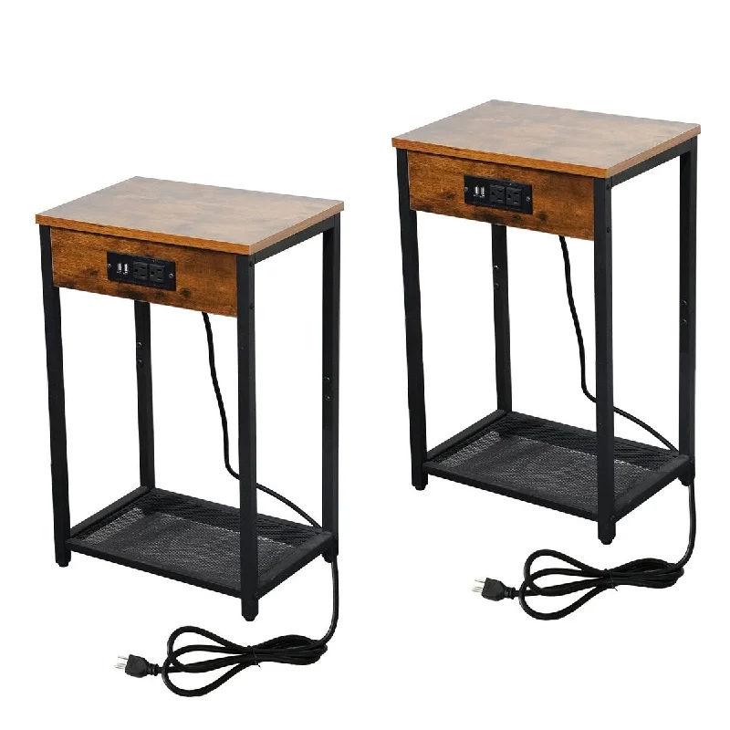 Nightstands with Charging Station Set of 2, End Table with USB Ports and Power Outlets, Side Table for Small Spaces,