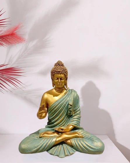 Green & Gold Polyresin Buddha Sculpture For Home Decoration