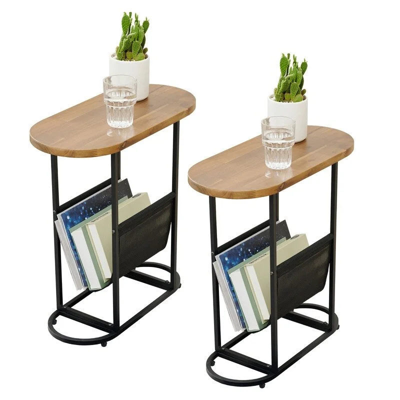 Oval Small Side Tables Living Room Small Space With Magazines Organizer Storage Space (Set of 2)