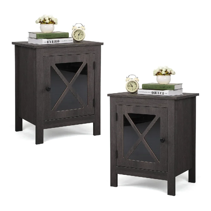 Set of 2 Deep Gray Nightstand X-Shaped End Table