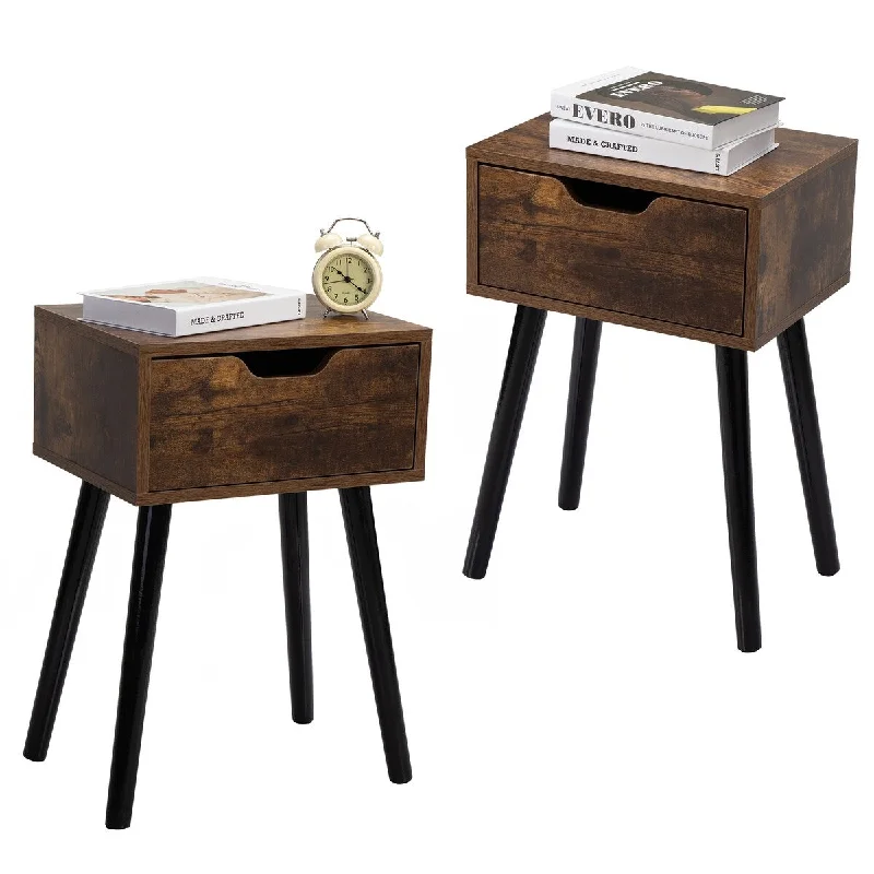 Set of 2 Mid Century Wood Side Table End Table Brown and Black